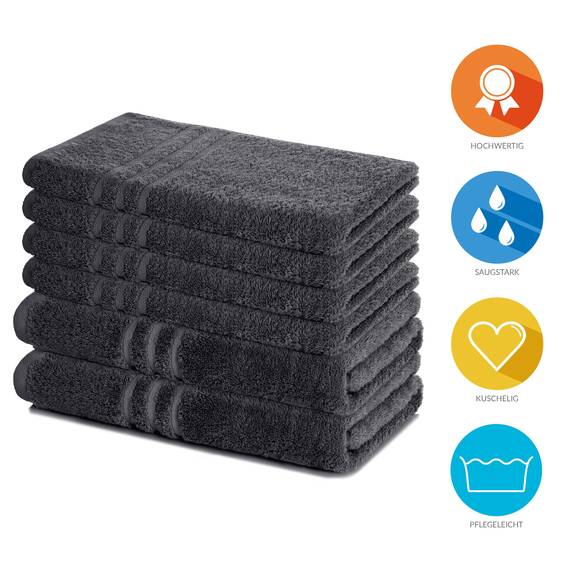 Lavea® 6-teiliges Handtuch Set, 100% Baumwolle - 4 Handtücher 50x100 cm & 2 Duschtücher 70x140 cm, weich, saugstark & pflegeleicht, Flauschiges Badehandtuch Set für Bad & Spa, Anthrazit