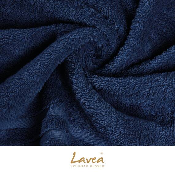Lavea® 10-teiliges Handtuch Set Elena, 100% Baumwolle - 4 x Handtuch, 2 x Duschtuch, 2 x Gästetuch, 2 x Waschhandschuh, Frottee Handtücher Set weich, saugstark & pflegeleicht, Bad & Gäste, Navy