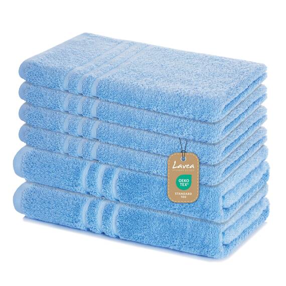 Lavea® 6-teiliges Handtuch Set, 100% Baumwolle - 4 Handtücher 50x100 cm & 2 Duschtücher 70x140 cm, weich, saugstark & pflegeleicht, Flauschiges Badehandtuch Set für Bad, Delphinblau