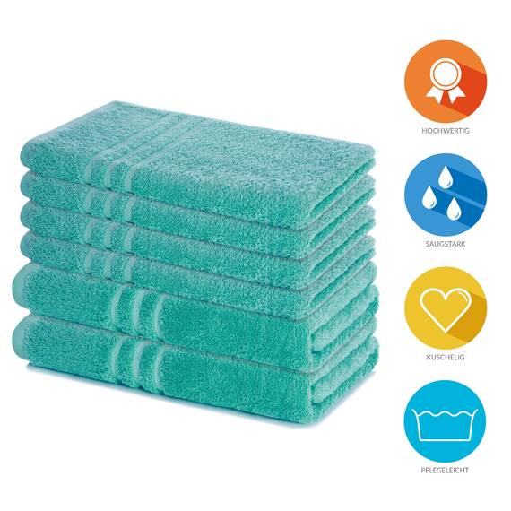 Lavea® 6-teiliges Handtuch Set, 100% Baumwolle - 4 Handtücher 50x100 cm & 2 Duschtücher 70x140 cm, weich, saugstark & pflegeleicht, Flauschiges Badehandtuch Set für Bad & Gäste, Türkis