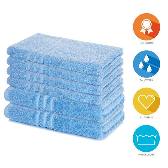 Lavea® 6-teiliges Handtuch Set, 100% Baumwolle - 4 Handtücher 50x100 cm & 2 Duschtücher 70x140 cm, weich, saugstark & pflegeleicht, Flauschiges Badehandtuch Set für Bad, Delphinblau