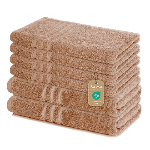 Lavea® 6-teiliges Handtuch Set, 100% Baumwolle - 4 Handtücher 50x100 cm & 2 Duschtücher 70x140 cm, weich, saugstark & pflegeleicht, Flauschiges Badehandtuch Set für Bad & Gäste, Cappuccino