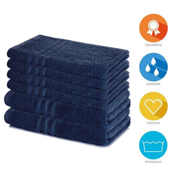 Lavea® 6-teiliges Handtuch Set, 100% Baumwolle - 4 Handtücher 50x100 cm & 2 Duschtücher 70x140 cm, weich, saugstark & pflegeleicht, Flauschiges Badehandtuch Set für Bad, Gäste & Spa, Navy