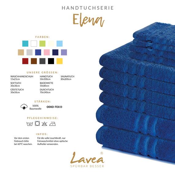 Lavea® 6-teiliges Handtuch Set, 100% Baumwolle - 4 Handtücher 50x100 cm & 2 Duschtücher 70x140 cm, weich, saugstark & pflegeleicht, Flauschiges Badehandtuch Set für Bad & Gäste, Royalblau