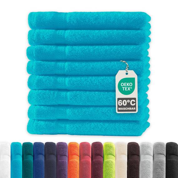 Müskaan® 8er Handtuch Set Türkis, 100% Baumwolle, 50x30cm, 500g/m² – Öko-Tex, Frottee Handtücher Set Baumwolle, Gästetücher 30x50cm, Handtuchset Blau für Bad, 60°C waschbar, Frotteetücher