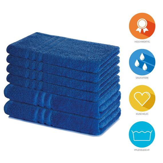 Lavea® 6-teiliges Handtuch Set, 100% Baumwolle - 4 Handtücher 50x100 cm & 2 Duschtücher 70x140 cm, weich, saugstark & pflegeleicht, Flauschiges Badehandtuch Set für Bad & Gäste, Royalblau