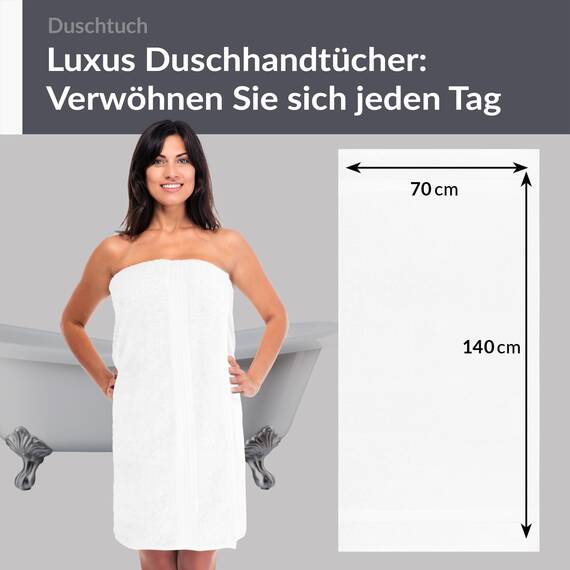 Lashuma Duschhandtuch weiß 70x140 cm, Linz Badetuch Gross, Frottee Duschtuch Hotelqualität