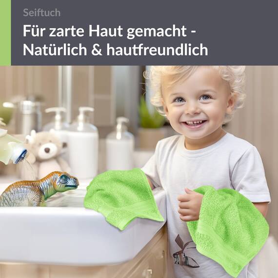Lashuma 2er Set Waschlappen Apfelgrün, Gästehandtücher 30x30 cm, Linz kleine Handtücher