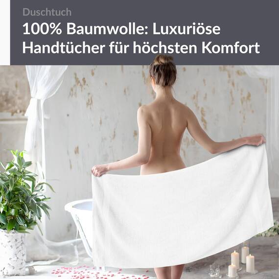 Lashuma Duschhandtuch weiß 70x140 cm, Linz Badetuch Gross, Frottee Duschtuch Hotelqualität