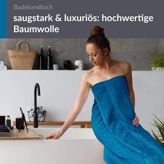 Lashuma Frottee Badetuch groß aus 100% Baumwolle, Linz XXL Duschtuch 100x150 cm Blau - Petrol