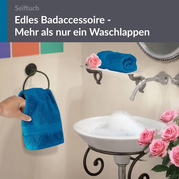 Lashuma Handtücher Set Frottee Linz, 2er Pack Gästehandtücher Blau - Petrol, Seiftücher Premium 30x30 cm