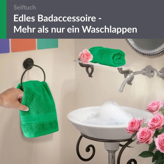 Lashuma Frottee 2er Set Gästehandtücher Grün - Forst, hochwertige Linz Seifentücher 30x30 cm