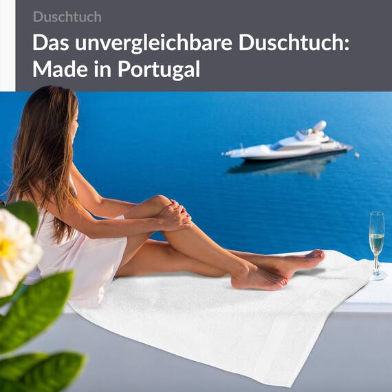 Lashuma Duschhandtuch weiß 70x140 cm, Linz Badetuch Gross, Frottee Duschtuch Hotelqualität