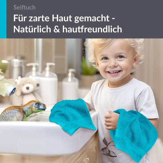 Lashuma 2er Handtuchset Seiftücher Blau Aquamarin, Linz Frottee Gesichtstücher 30x30 cm