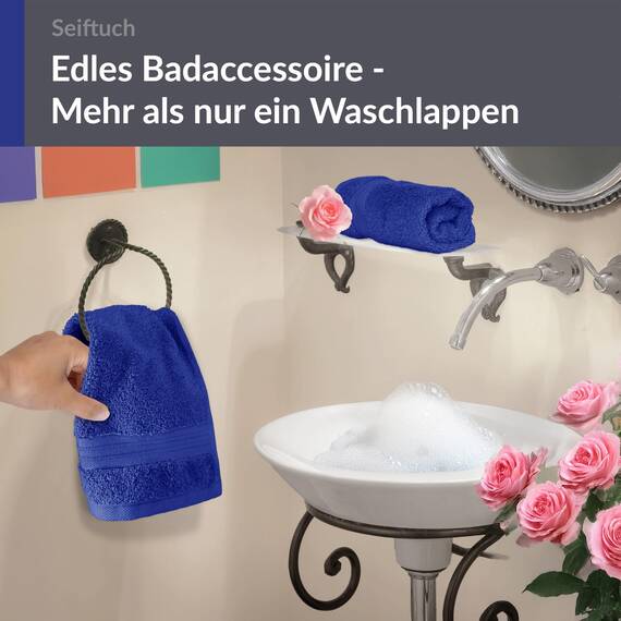 Lashuma Seiftuch 30x30 cm, 2er Set Waschlappen Blau - Königsblau, Linz Baumwolle Frotteetücher