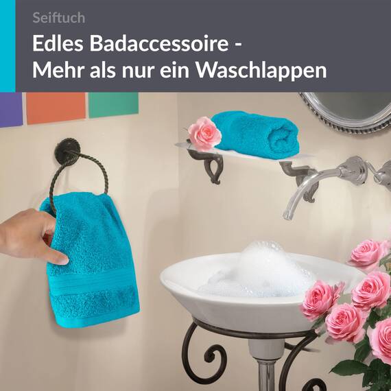 Lashuma 2er Handtuchset Seiftücher Blau Aquamarin, Linz Frottee Gesichtstücher 30x30 cm