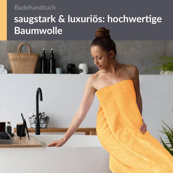 Lashuma Badehandtuch XXL Gelb - Aprikose, Linz großes Duschtuch 100x150 cm weich & flauschig