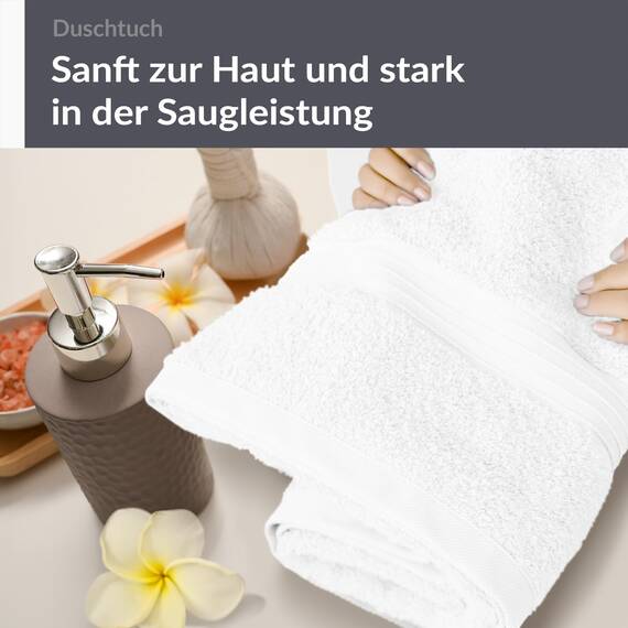 Lashuma Duschhandtuch weiß 70x140 cm, Linz Badetuch Gross, Frottee Duschtuch Hotelqualität