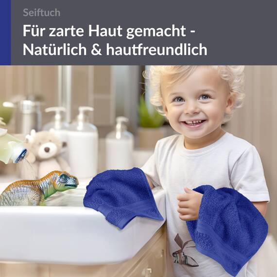 Lashuma Seiftuch 30x30 cm, 2er Set Waschlappen Blau - Königsblau, Linz Baumwolle Frotteetücher