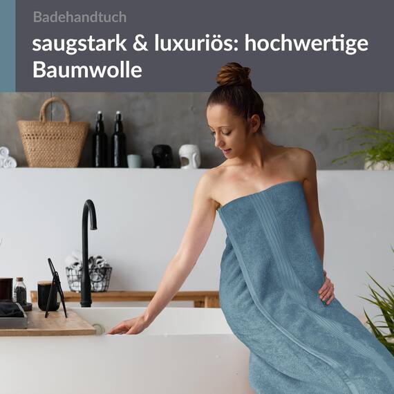 Lashuma großes Badetuch XXL Baumwolle Blau - Taubenblau, Linz Strandtuch für Liegen 100x150 cm