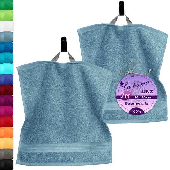 Lashuma 2er Handtuchset Blau - Taubenblau, Kleine Handtücher 30x30, Seiftücher Linz
