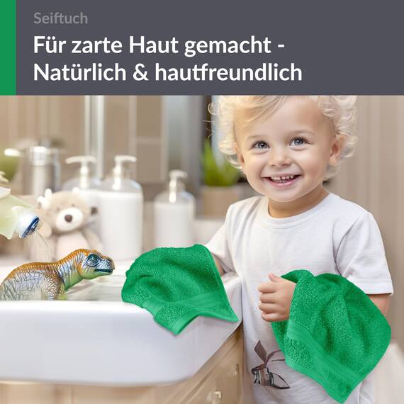 Lashuma Frottee 2er Set Gästehandtücher Grün - Forst, hochwertige Linz Seifentücher 30x30 cm