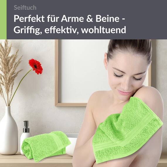 Lashuma 2er Set Waschlappen Apfelgrün, Gästehandtücher 30x30 cm, Linz kleine Handtücher