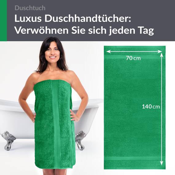 Lashuma Handtuch Frottee groß, Linz Flauschiges Duschtuch 70x140 cm, Badetuch Grün - Forst