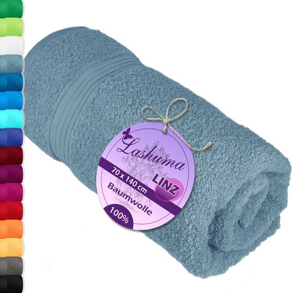 Lashuma Frottee Badetuch 70x140 cm, Linz Duschhandtuch groß Baumwolle Blau - Tauben