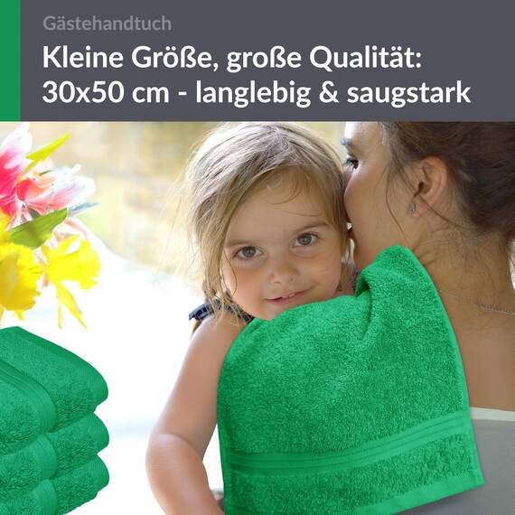Lashuma 4er Handtuch Gästehandtuch Set 30x50 cm, Linz weiche Bad Gästetücher Grün - Forst