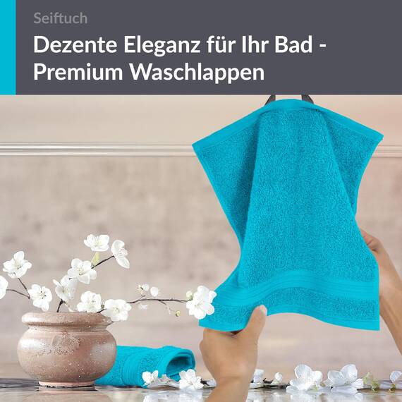 Lashuma 2er Handtuchset Seiftücher Blau Aquamarin, Linz Frottee Gesichtstücher 30x30 cm