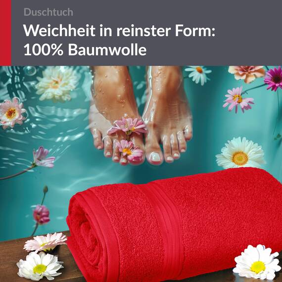 Lashuma Deluxe Badetuch 70x140 cm Rot - Scharlach, Linz Premium Duschtuch aus 100% Baumwolle Made in Portugal