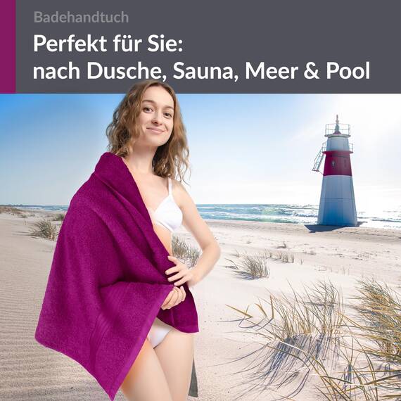 Lashuma Strand Badetuch XXL Lila - Orchidee, Linz Frottee Badehandtuch groß 100x150 cm
