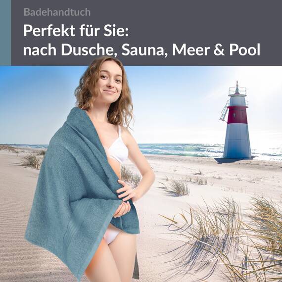 Lashuma großes Badetuch XXL Baumwolle Blau - Taubenblau, Linz Strandtuch für Liegen 100x150 cm