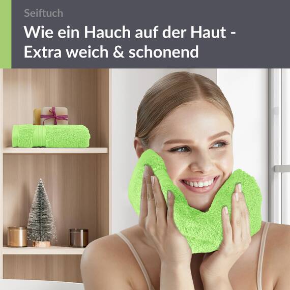 Lashuma 2er Set Waschlappen Apfelgrün, Gästehandtücher 30x30 cm, Linz kleine Handtücher