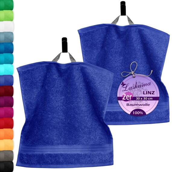 Lashuma Seiftuch 30x30 cm, 2er Set Waschlappen Blau - Königsblau, Linz Baumwolle Frotteetücher