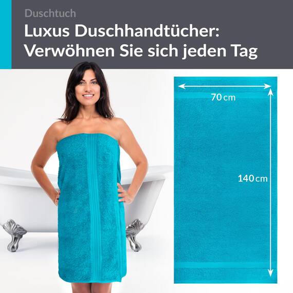 Lashuma Frottee Herren Duschtuch Blau - Aquamarin, Linz weiches & saugstarkes Badetuch 70x140 cm