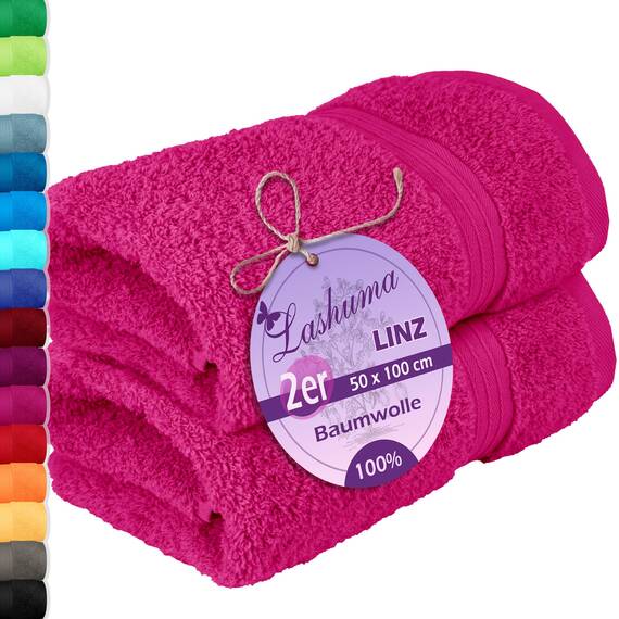 Lashuma Handtuch Set Dame Pink - Purpur, Linz 2X Handtuch Baumwolle für Füße 50x100 cm