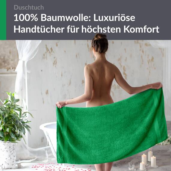 Lashuma Handtuch Frottee groß, Linz Flauschiges Duschtuch 70x140 cm, Badetuch Grün - Forst