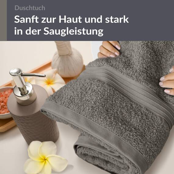 Lashuma Duschtuch Herren 70x140 cm Grau - Dunkel, Linz großes Badetuch für Männer Baumwolle