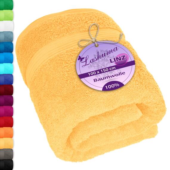 Lashuma Badehandtuch XXL Gelb - Aprikose, Linz großes Duschtuch 100x150 cm weich & flauschig