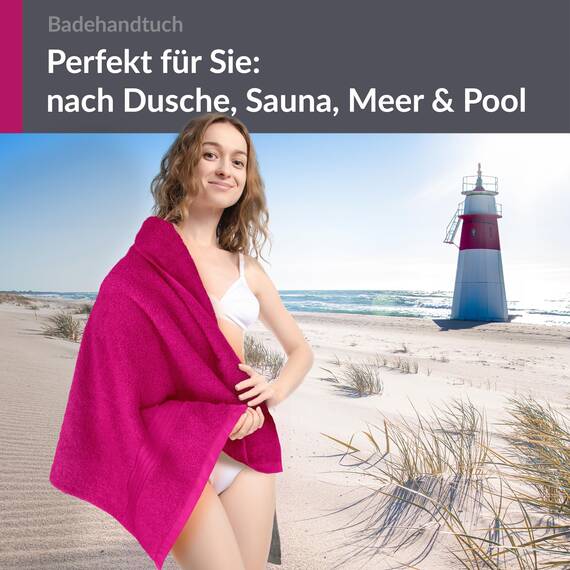 Lashuma Badehandtuch groß, Linz XXL Badetuch 100x150 cm Baumwolle, Damen Strandtuch Purpur