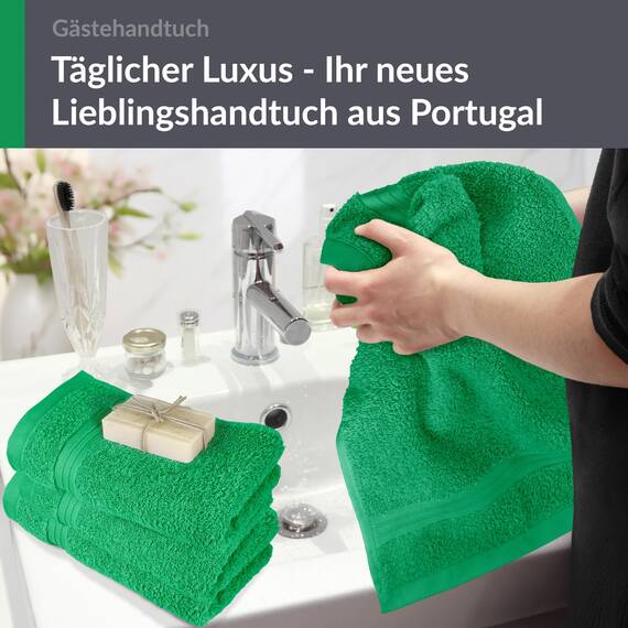 Lashuma 4er Handtuch Gästehandtuch Set 30x50 cm, Linz weiche Bad Gästetücher Grün - Forst