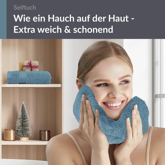 Lashuma 2er Handtuchset Blau - Taubenblau, Kleine Handtücher 30x30, Seiftücher Linz