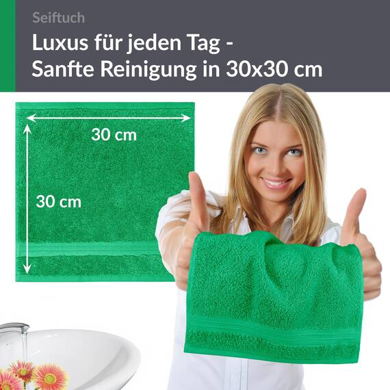Lashuma Frottee 2er Set Gästehandtücher Grün - Forst, hochwertige Linz Seifentücher 30x30 cm