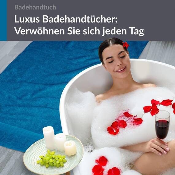 Lashuma Frottee Badetuch groß aus 100% Baumwolle, Linz XXL Duschtuch 100x150 cm Blau - Petrol