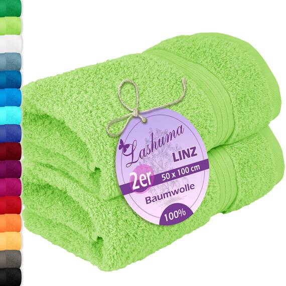 Lashuma Handtuchset Grün - Apfel, Linz 2X Gesichtshandtuch 50x100 cm, Frottee Handtücher