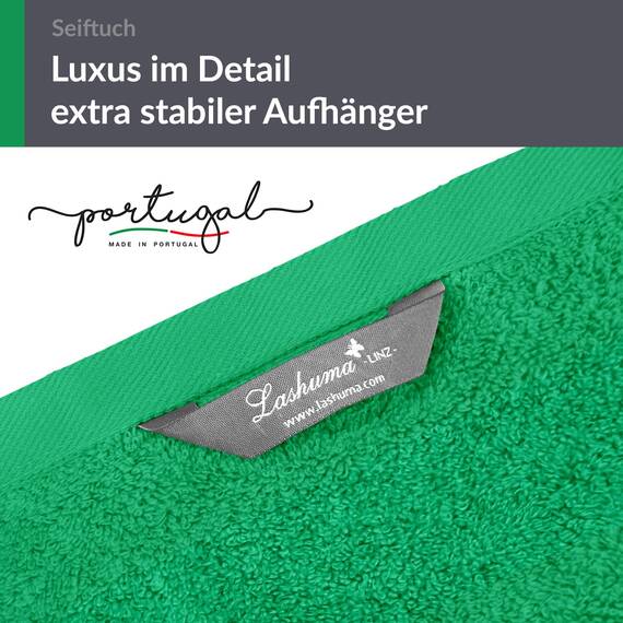 Lashuma Frottee 2er Set Gästehandtücher Grün - Forst, hochwertige Linz Seifentücher 30x30 cm