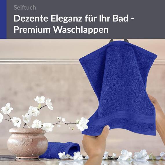 Lashuma Seiftuch 30x30 cm, 2er Set Waschlappen Blau - Königsblau, Linz Baumwolle Frotteetücher