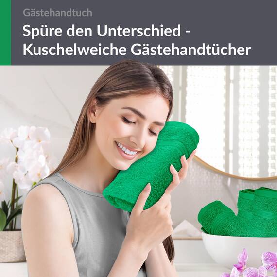 Lashuma 4er Handtuch Gästehandtuch Set 30x50 cm, Linz weiche Bad Gästetücher Grün - Forst